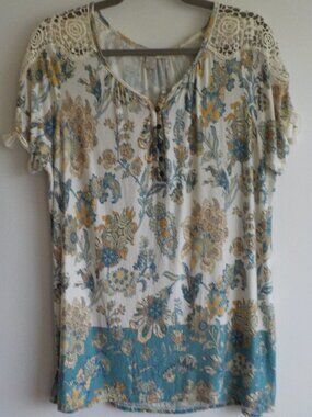 Vintage America Blouse Top - Size X-Large - Short Sleeve Embroidery Floral (772)